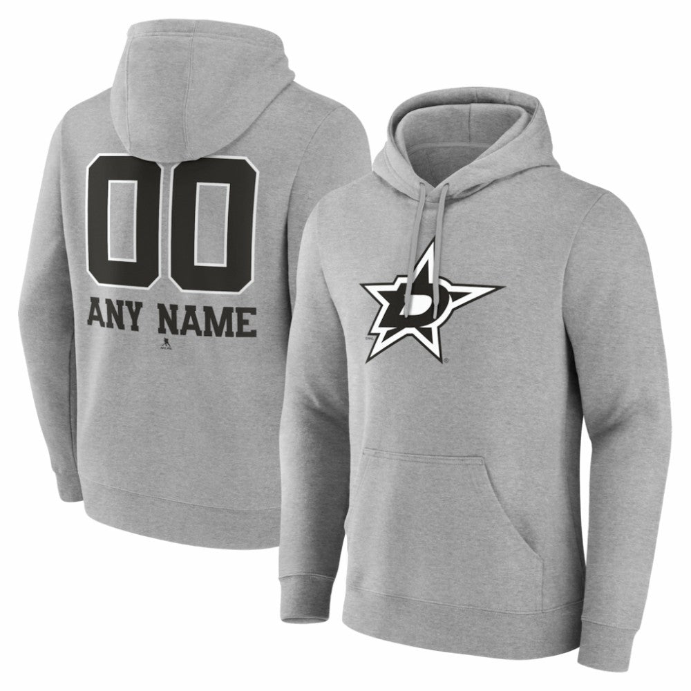 Dallas Stars Big & Tall Personalized Name & Number Monochrome Pullover Hoodie - Gray Hoodies