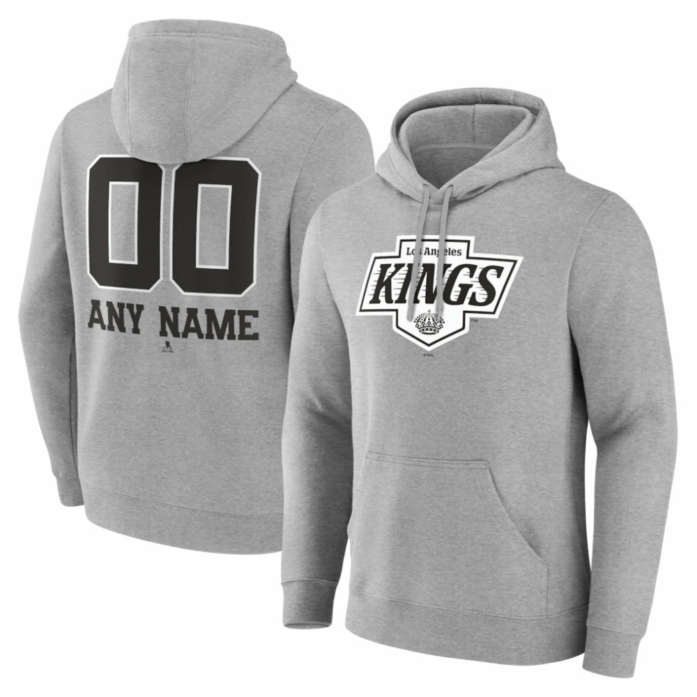 Los Angeles Kings Big & Tall Personalized Name & Number Monochrome Pullover Hoodie - Gray Hoodies