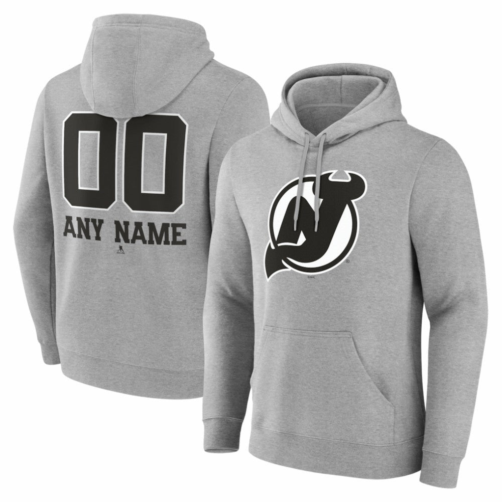 New Jersey Devils Big & Tall Personalized Name & Number Monochrome Pullover Hoodie - Gray Jerseys