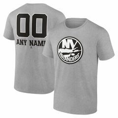 New York Islanders Big & Tall Personalized Name & Number Monochrome T-Shirt - Gray T-shirts