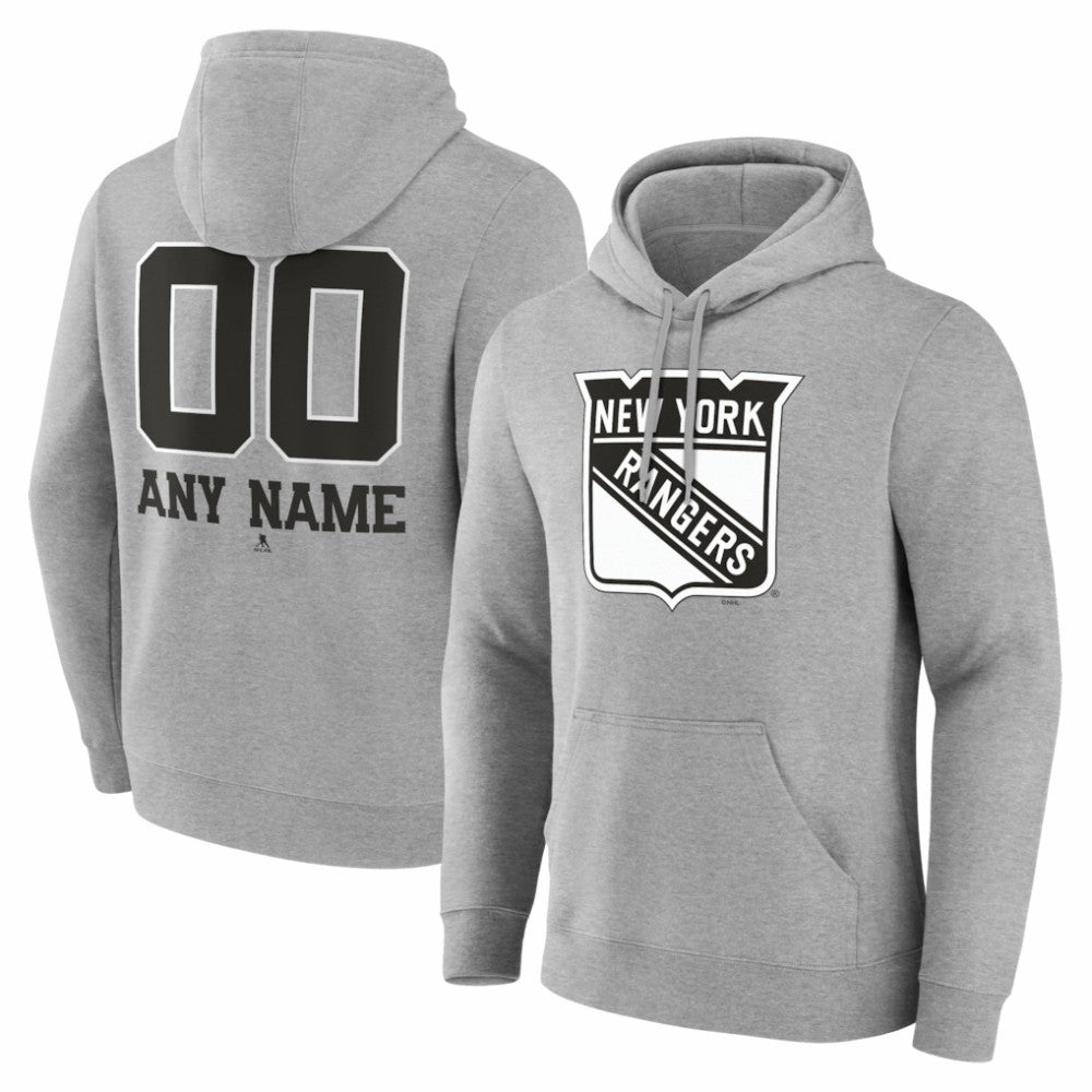 New York Rangers Big & Tall Personalized Name & Number Monochrome Pullover Hoodie - Gray Hoodies