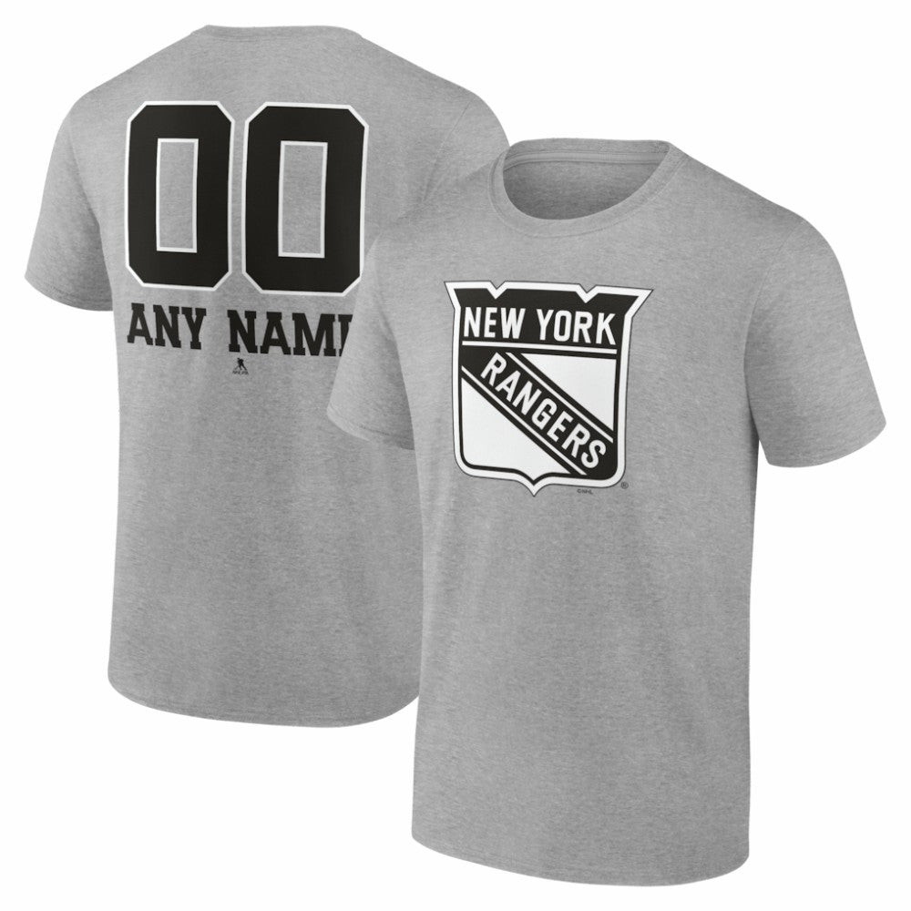 New York Rangers Big & Tall Personalized Name & Number Monochrome T-Shirt - Gray T-shirts