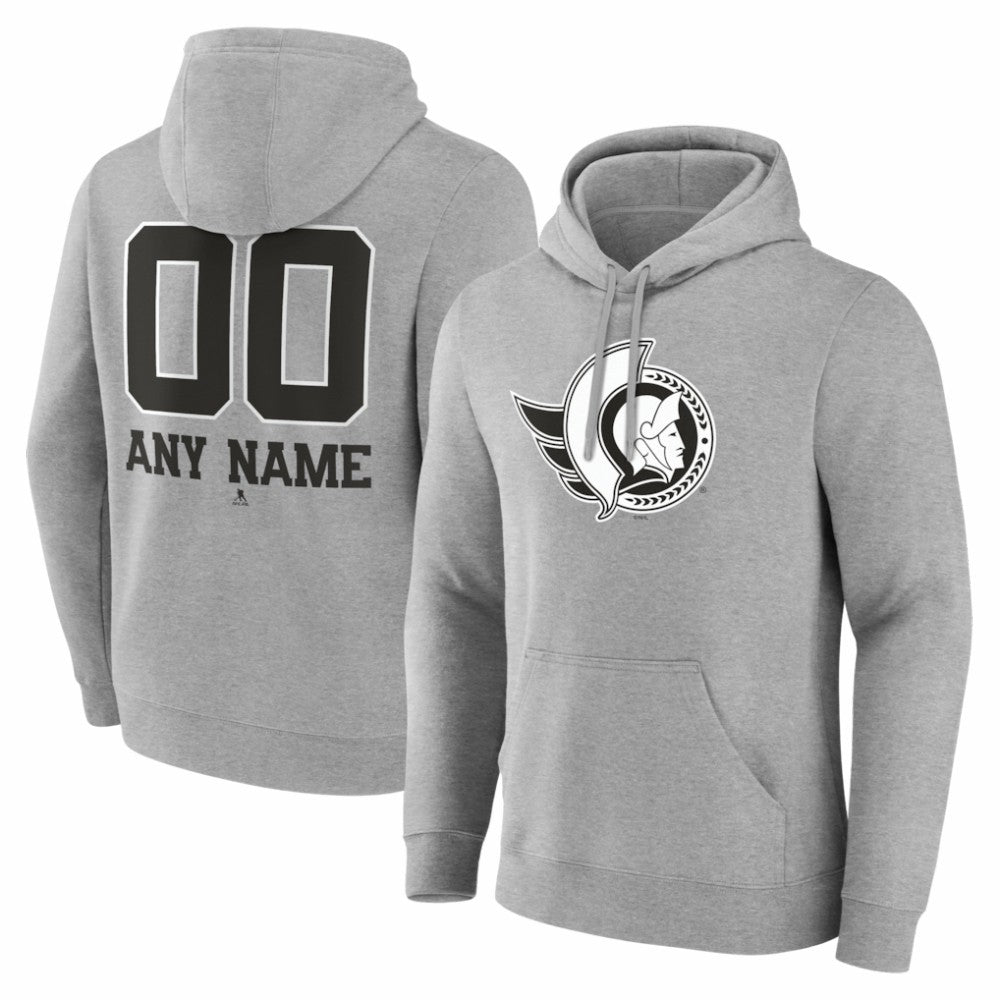 Ottawa Senators Big & Tall Personalized Name & Number Monochrome Pullover Hoodie - Gray Hoodies