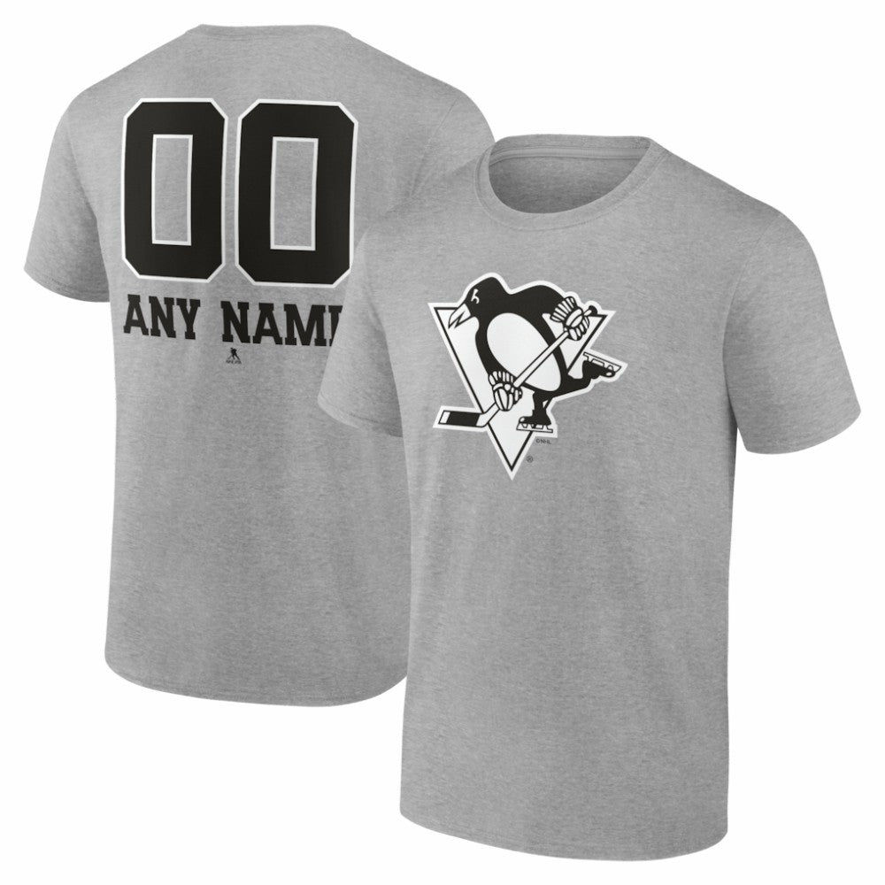 Pittsburgh Penguins Big & Tall Personalized Name & Number Monochrome T-Shirt - Gray T-shirts