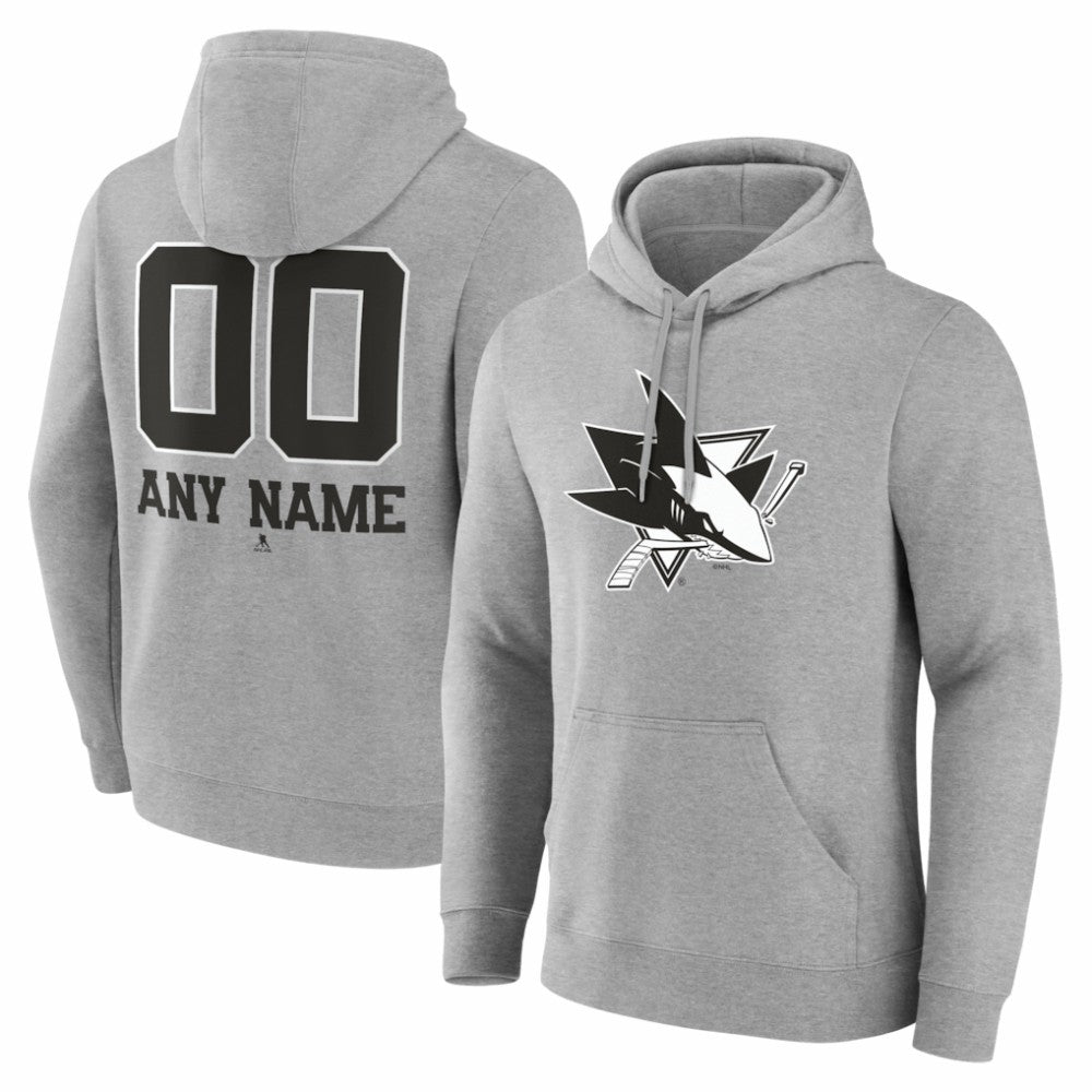 San Jose Sharks Big & Tall Personalized Name & Number Monochrome Pullover Hoodie - Gray Hoodies