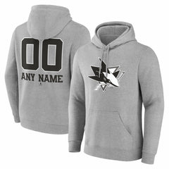 San Jose Sharks Big & Tall Personalized Name & Number Monochrome Pullover Hoodie - Gray Hoodies
