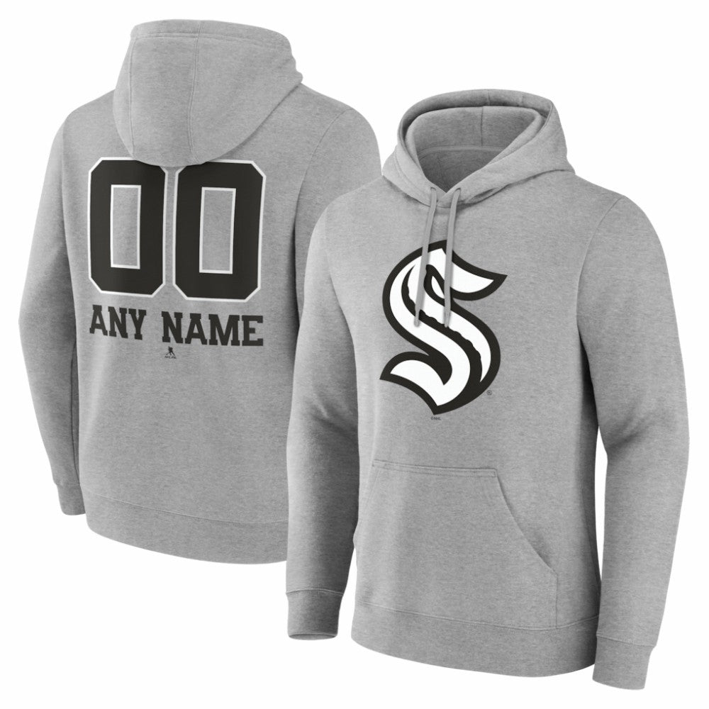 Seattle Kraken Big & Tall Personalized Name & Number Monochrome Pullover Hoodie - Gray Hoodies