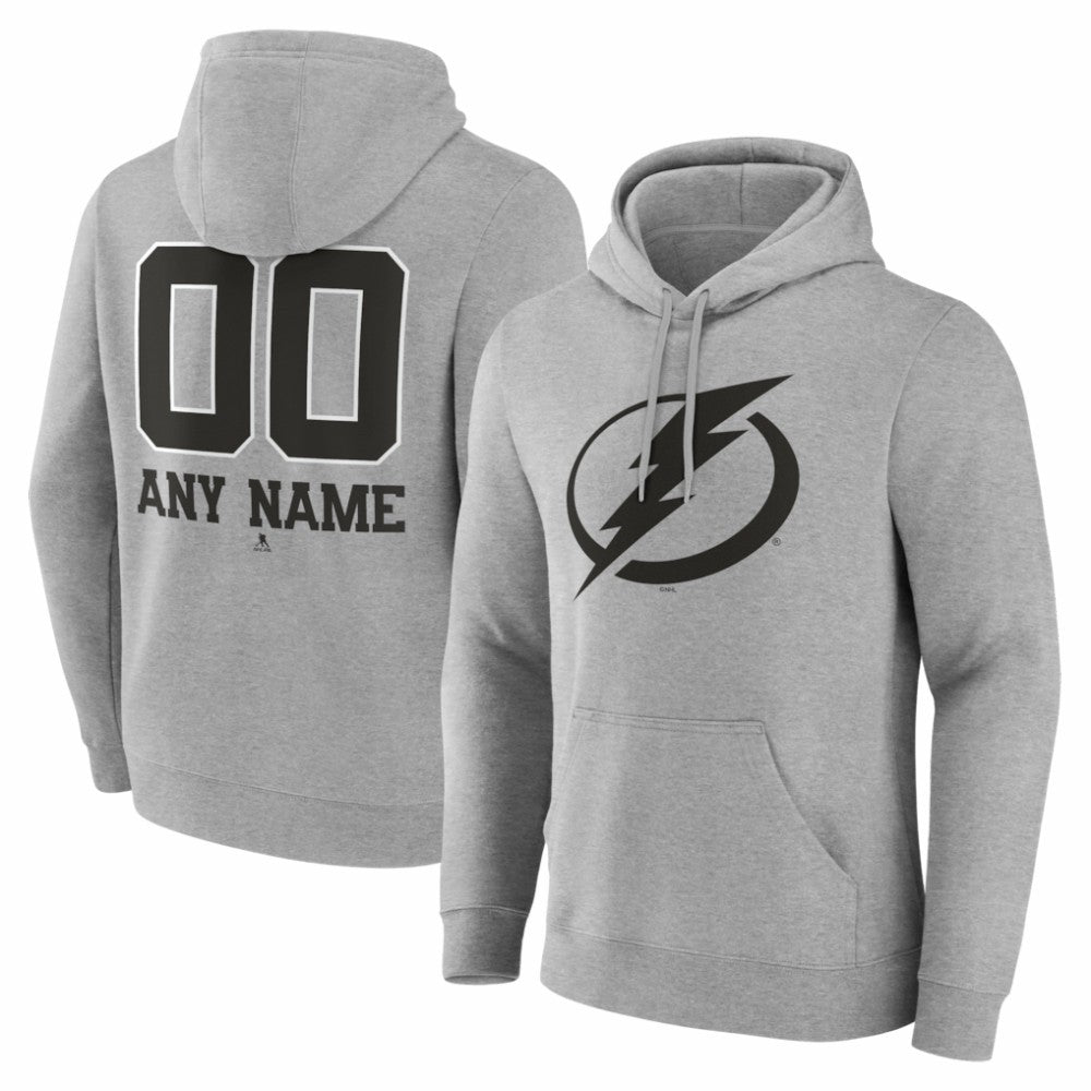 Tampa Bay Lightning Big & Tall Personalized Name & Number Monochrome Pullover Hoodie - Gray Hoodies