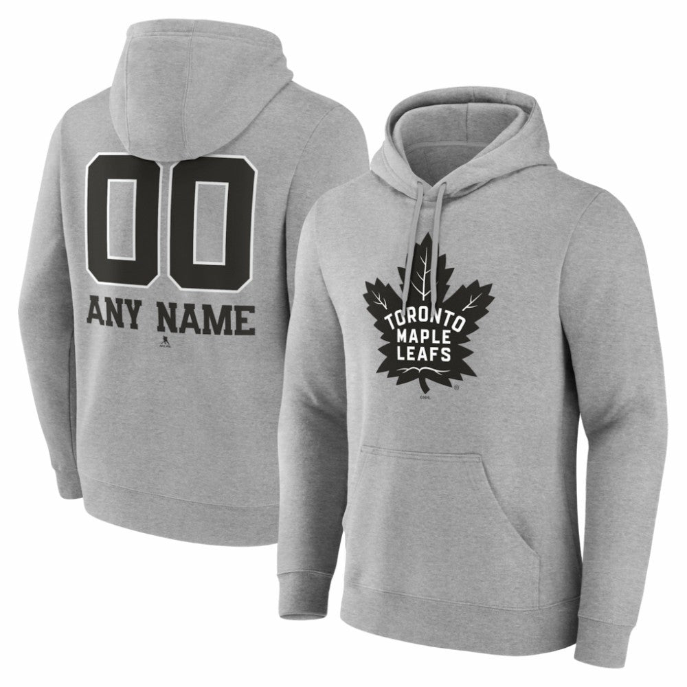 Toronto Maple Leafs Big & Tall Personalized Name & Number Monochrome Pullover Hoodie - Gray Hoodies