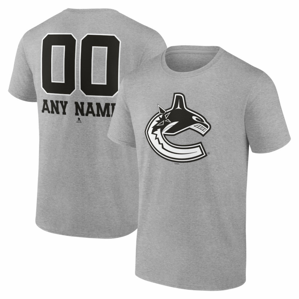 Vancouver Canucks Big & Tall Personalized Name & Number Monochrome T-Shirt - Gray T-shirts