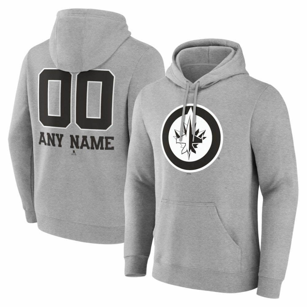 Winnipeg Jets Big & Tall Personalized Name & Number Monochrome Pullover Hoodie - Gray Hoodies
