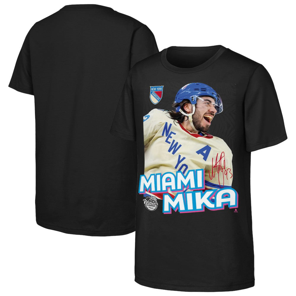 Mika Zibanejad New York Rangers Outerstuff Youth Miami Mika T-Shirt - Black T-shirts