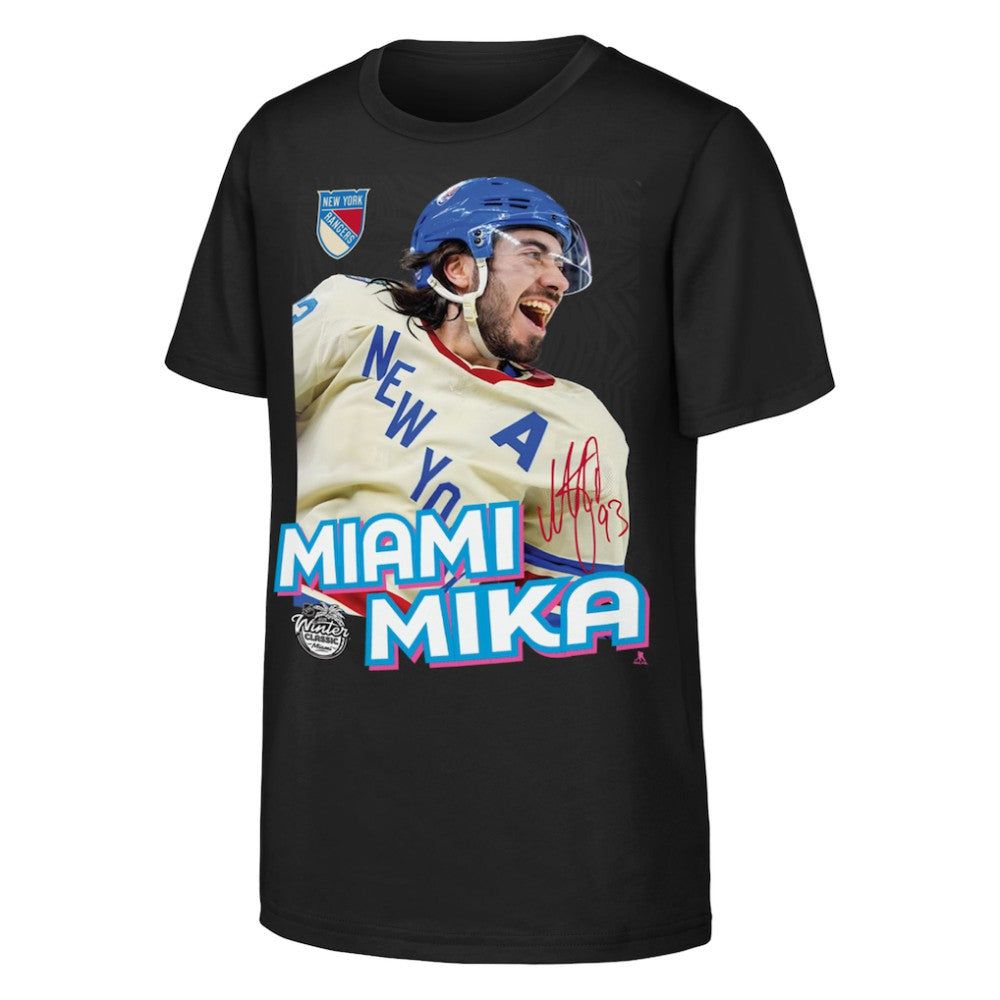 Mika Zibanejad New York Rangers Outerstuff Youth Miami Mika T-Shirt - Black T-shirts
