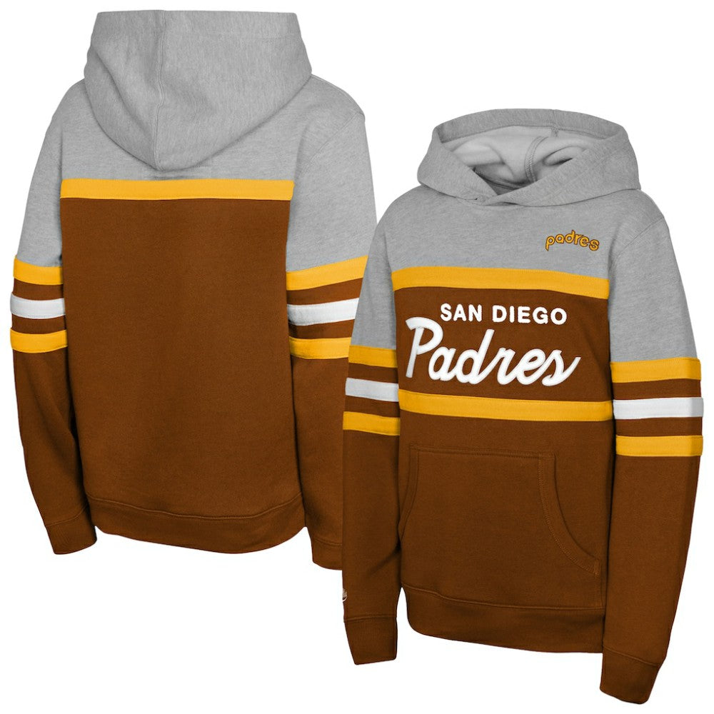 San Diego Padres Youth Cooperstown Head Coach Pullover Hoodie Brown/Grey