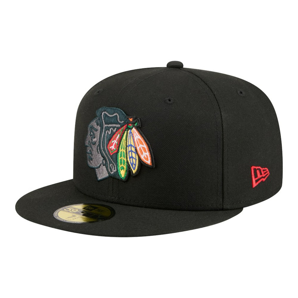 Chicago Blackhawks New Era Color Pop 59FIFTY Fitted Hat - Black Hats