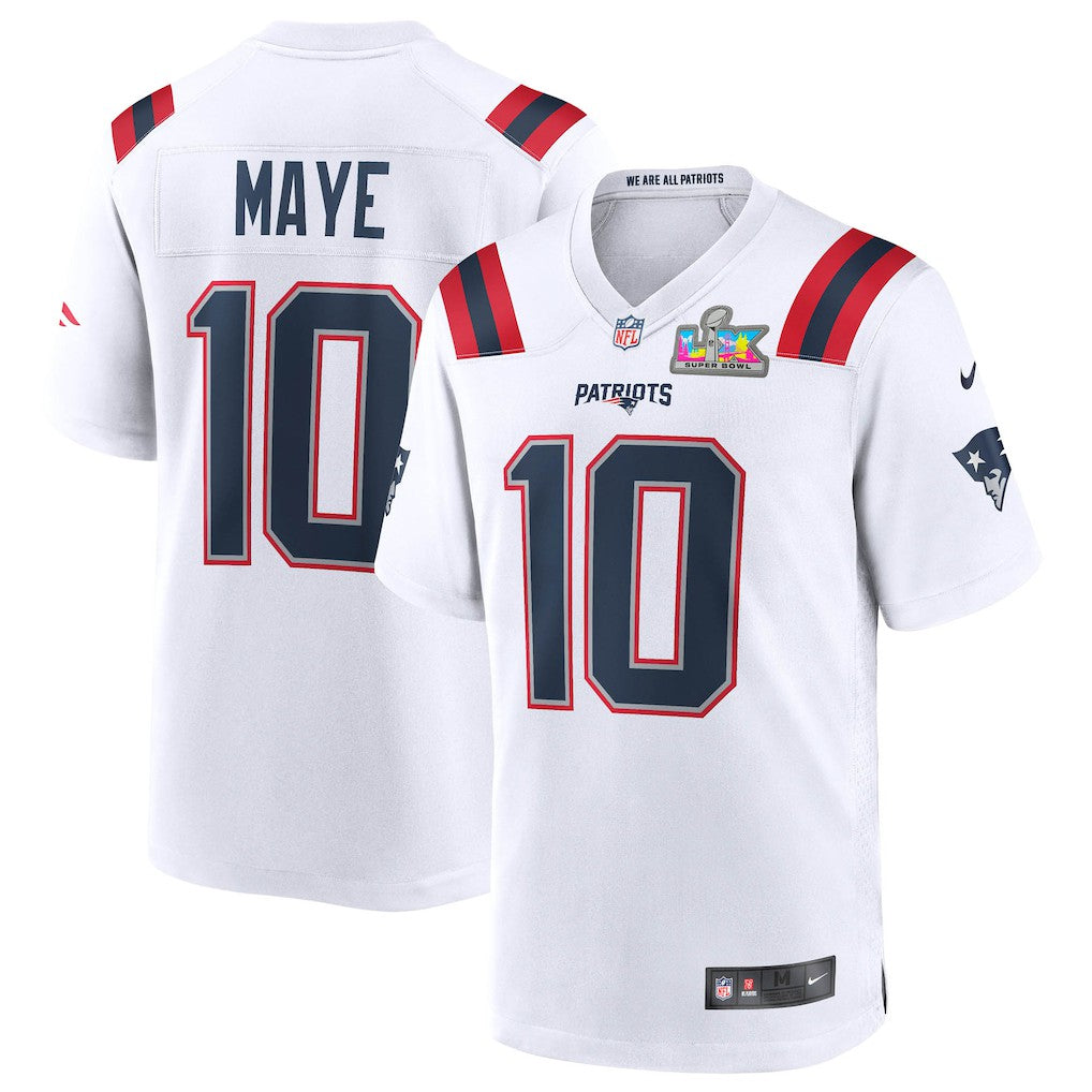 Drake Maye New England Patriots Super Bowl LX Patch Game Jersey - White sale