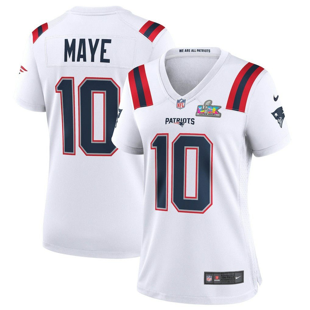 Drake Maye New England Patriots Women's Super Bowl LX Patch Game Jersey - White cheap