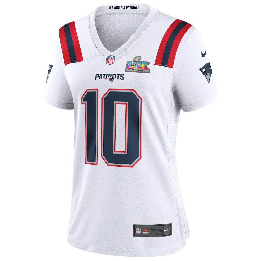 Drake Maye New England Patriots Women's Super Bowl LX Patch Game Jersey - White cheap