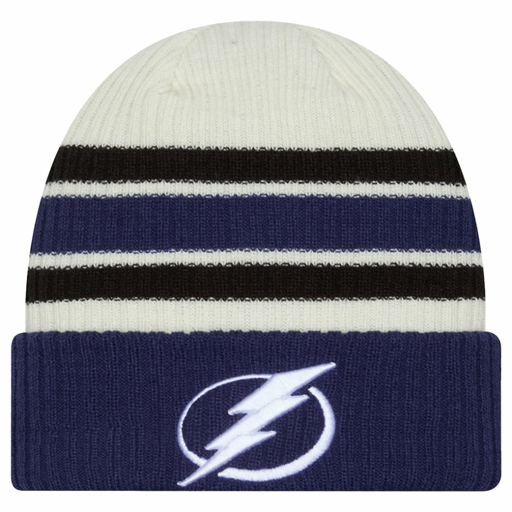 Tampa Bay Lightning New Era Vintage Cuffed Knit Hat - Cream/Blue Hats