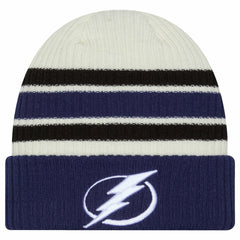 Tampa Bay Lightning New Era Vintage Cuffed Knit Hat - Cream/Blue Hats