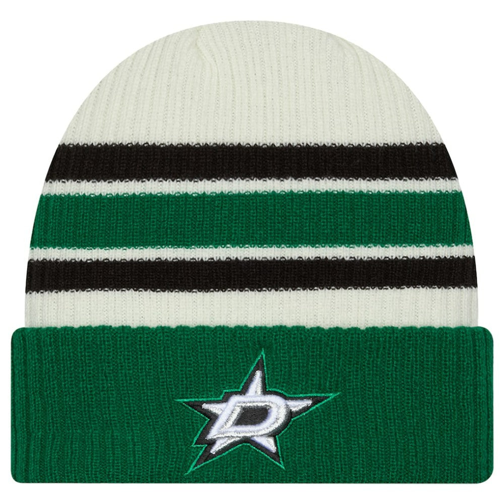 Dallas Stars New Era Vintage Cuffed Knit Hat - Cream/Kelly Green Hats