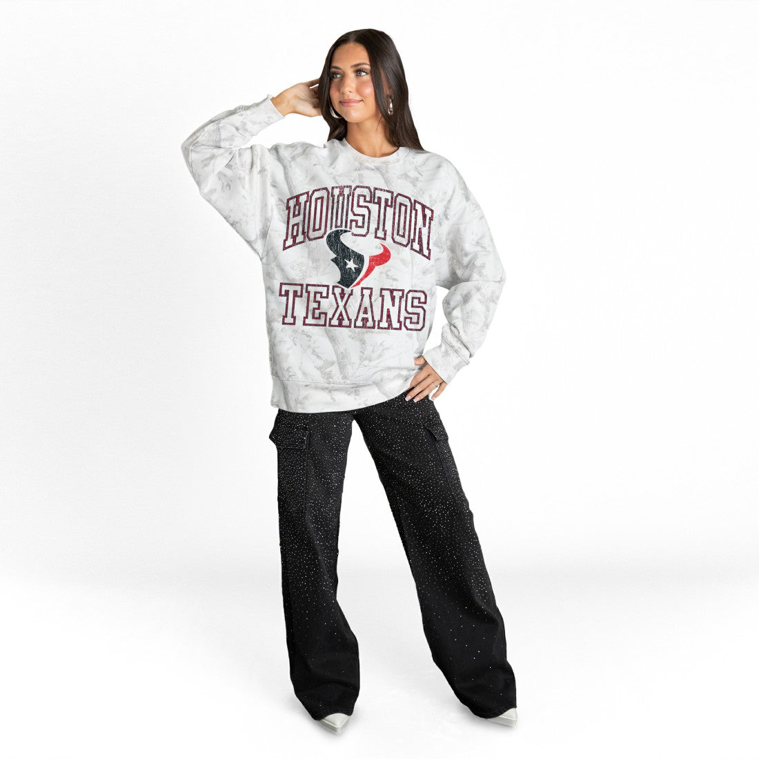 Houston Texans Gameday Couture Women's Whiteout Oversized Premium Fleece Sweatshirt - Arctic Camo discount