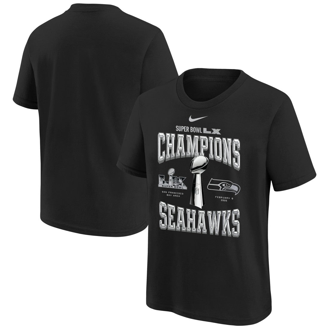 Seattle Seahawks Youth Super Bowl LX Champions Locker Room Trophy Collection Replica T-Shirt - Black online