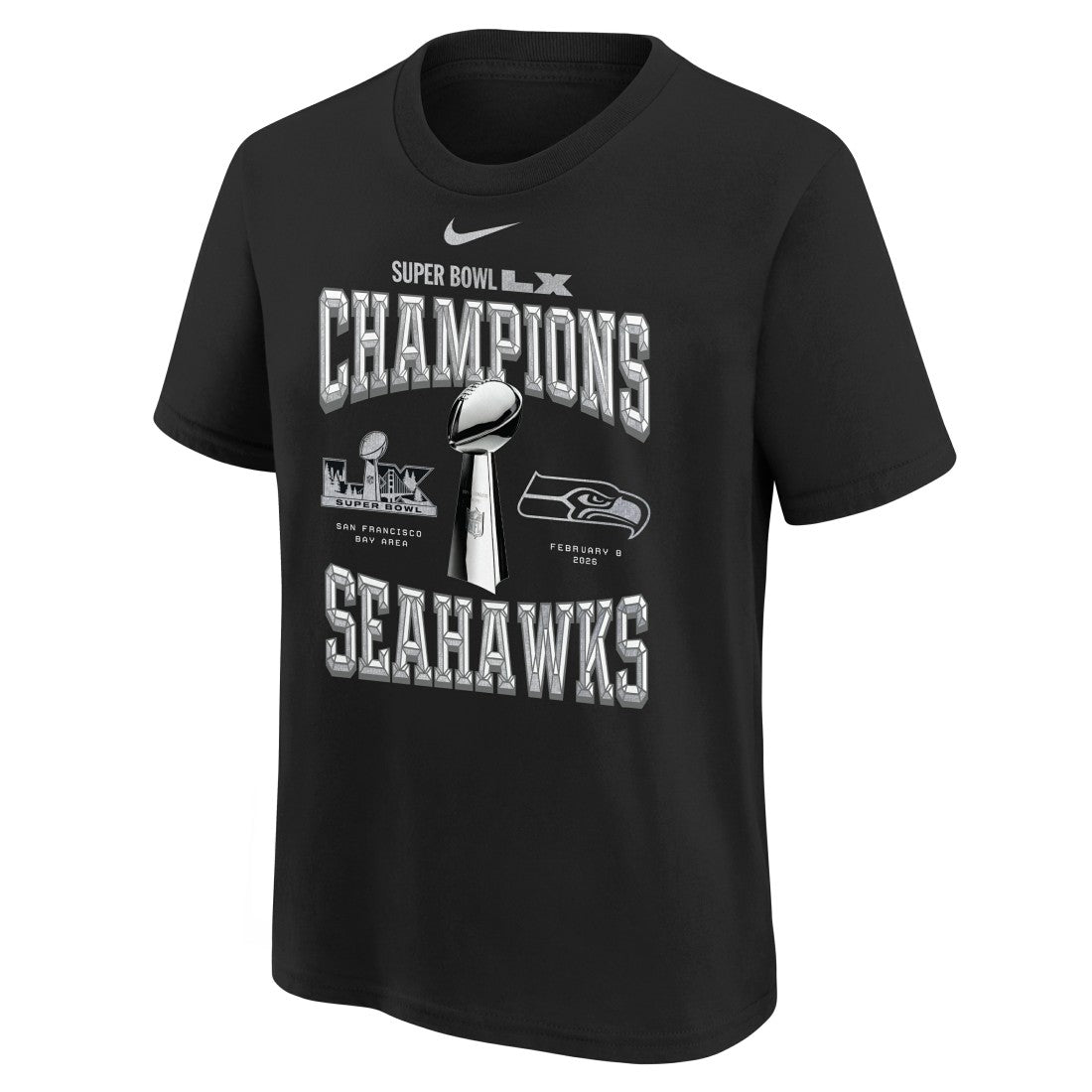Seattle Seahawks Youth Super Bowl LX Champions Locker Room Trophy Collection Replica T-Shirt - Black online