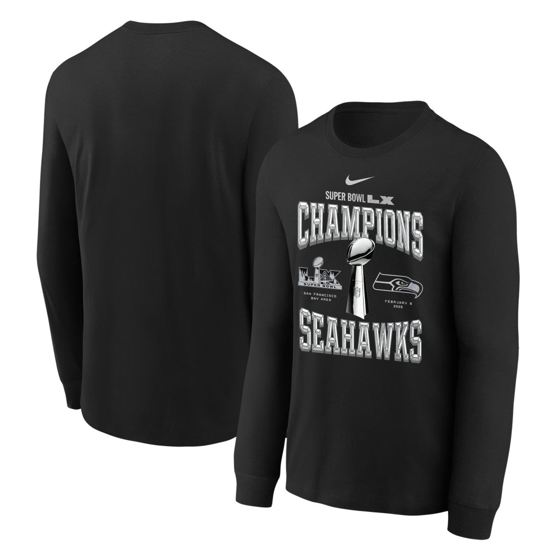 Seattle Seahawks Youth Super Bowl LX Champions Locker Room Trophy Collection Long Sleeve T-Shirt - Black discount