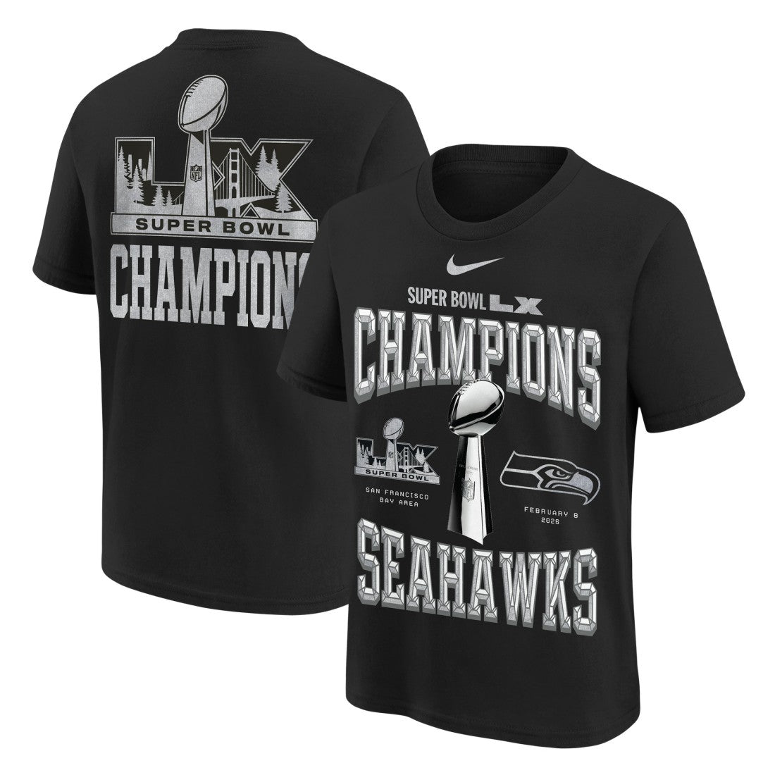Seattle Seahawks Youth Super Bowl LX Champions Locker Room Trophy Collection Authentic T-Shirt - Black on sale
