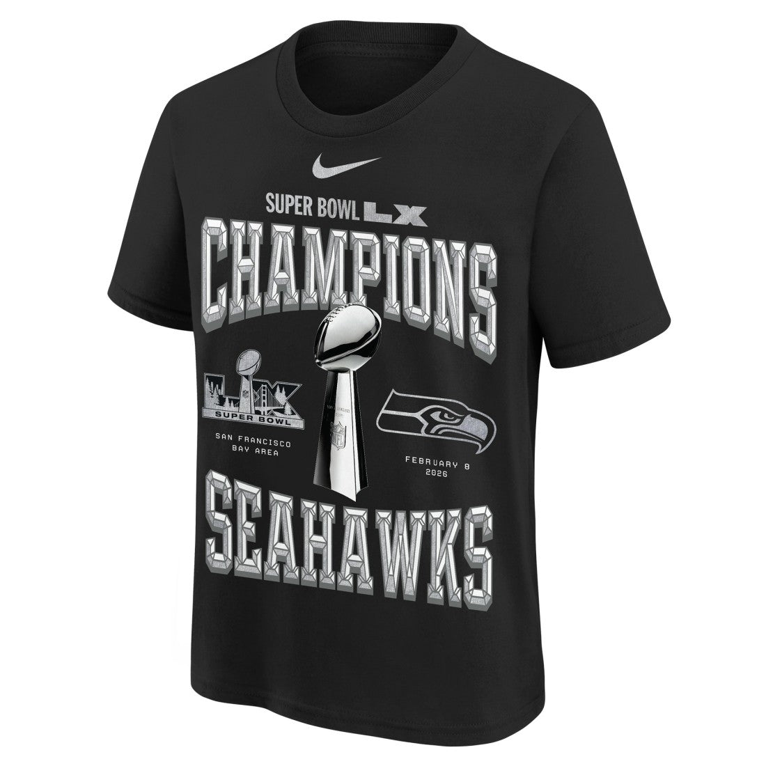Seattle Seahawks Youth Super Bowl LX Champions Locker Room Trophy Collection Authentic T-Shirt - Black on sale