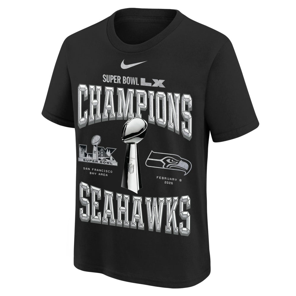 Seattle Seahawks Youth Super Bowl LX Champions Locker Room Trophy Collection Authentic T-Shirt - Black on sale