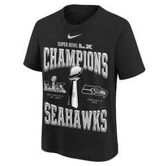 Seattle Seahawks Youth Super Bowl LX Champions Locker Room Trophy Collection Authentic T-Shirt - Black on sale