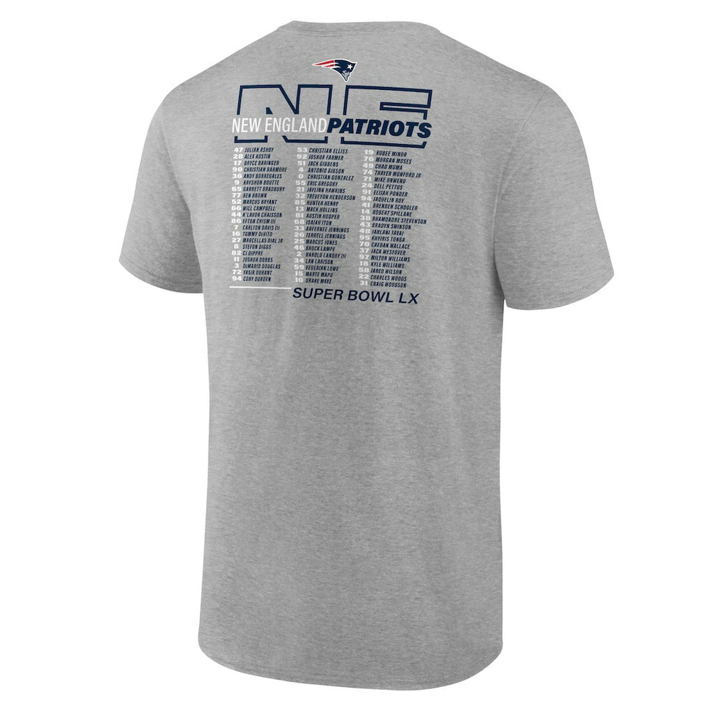New England Patriots Super Bowl LX Big & Tall Roster T-Shirt - Heather Gray for sale