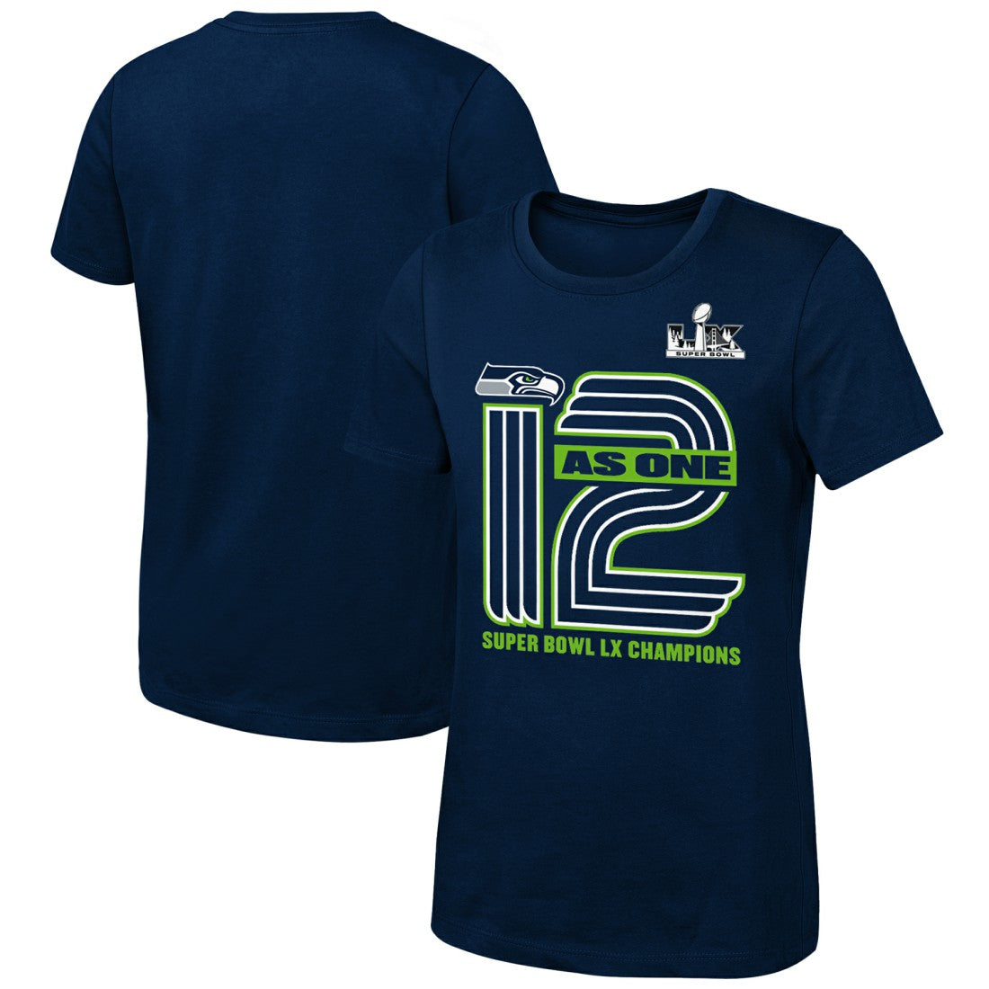 Seattle Seahawks Girls Youth Super Bowl LX Champions On Top T-Shirt - College Navy sale