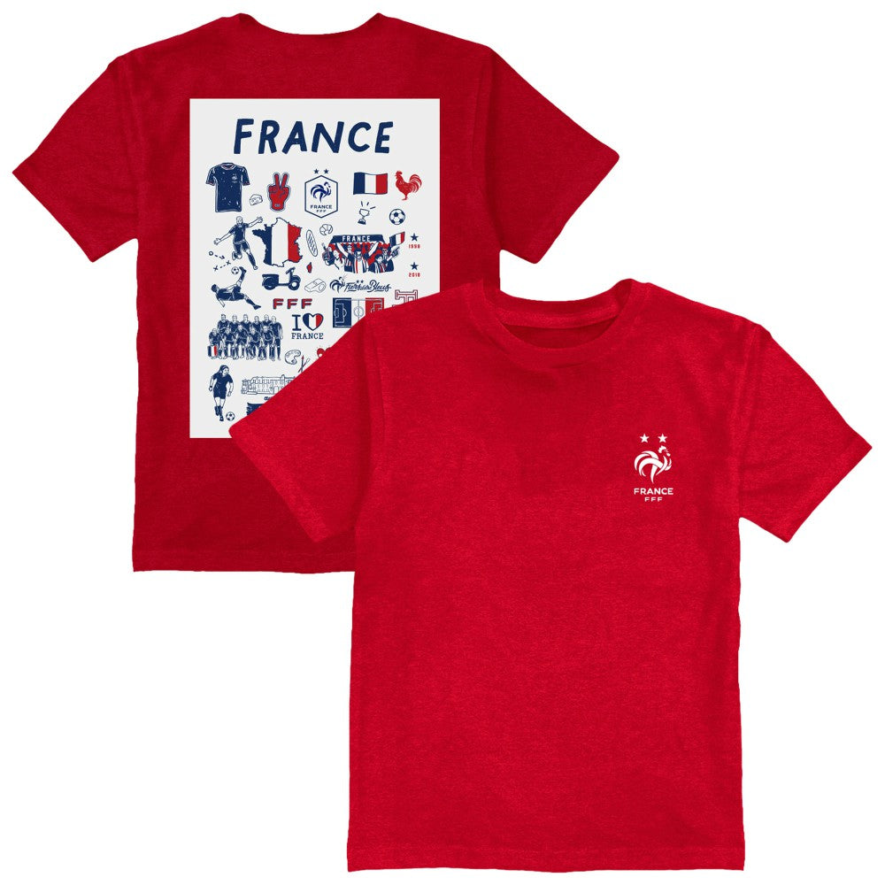 France National Team Vive La Fete Youth Impressions Artwork T-Shirt - Red shop