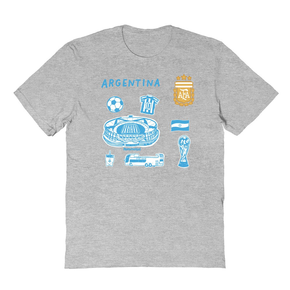 Argentina National Team Vive La Fete Youth Impressions Icons T-Shirt - Gray on sale