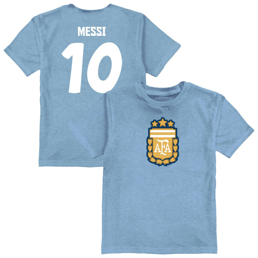 Lionel Messi Argentina National Team Vive La Fete Toddler Player Name & Number Color Badge T-Shirt for sale - Light Blue