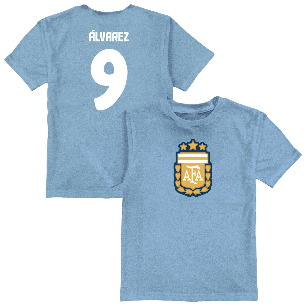 Julián Álvarez Argentina National Team Vive La Fete Toddler Player Name & Number Color Badge T-Shirt for sale - Light Blue