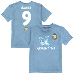 Julián Álvarez Argentina National Team Vive La Fete Youth Player Name & Number Chilena Style T-Shirt - Light Blue for sale
