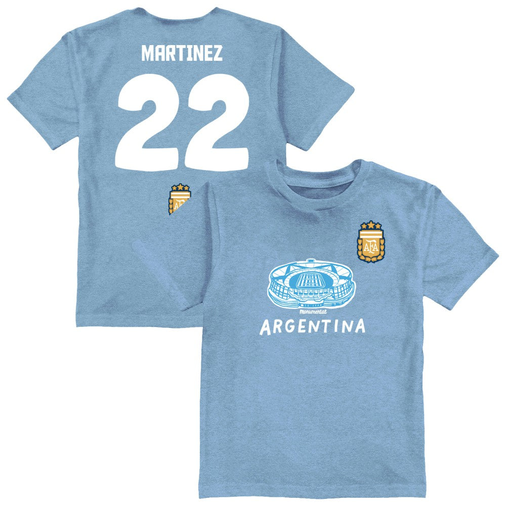 Lautaro Martinez Argentina National Team Vive La Fete Youth Player Name & Number Stadium Style T-Shirt - Light Blue cheap