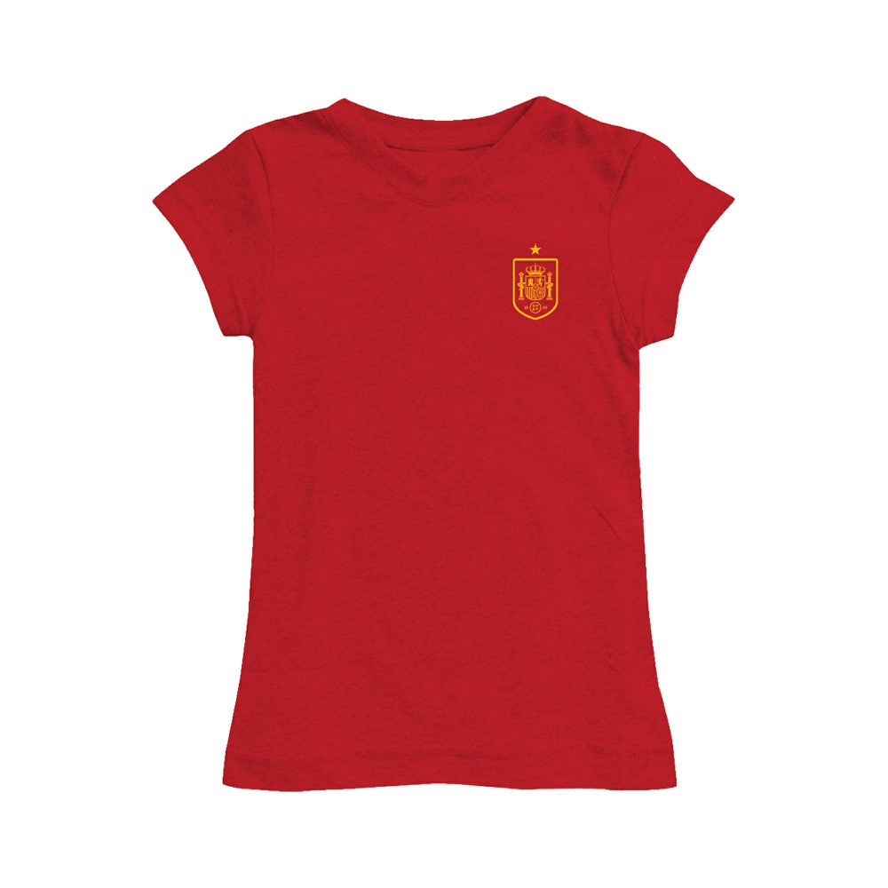 Spain National Team Vive La Fete Girls Toddler Impressions Artwork Fitted T-Shirt for sale - Red