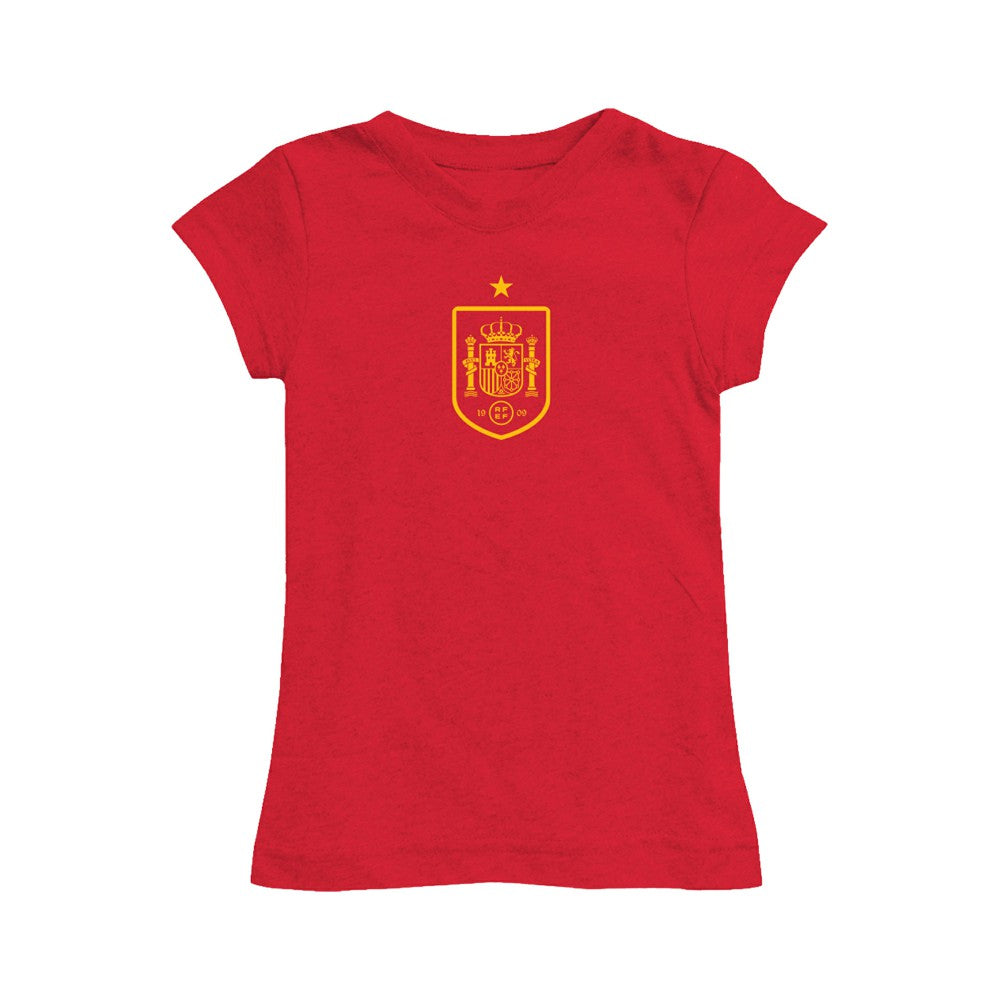 Spain National Team Vive La Fete Girls Youth Color Badge Fitted T-Shirt - Red sale
