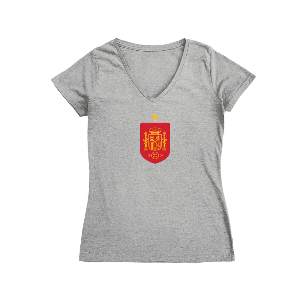 Spain National Team Vive La Fete Women's Color Badge V-Neck Fitted T-Shirt - Gray shop
