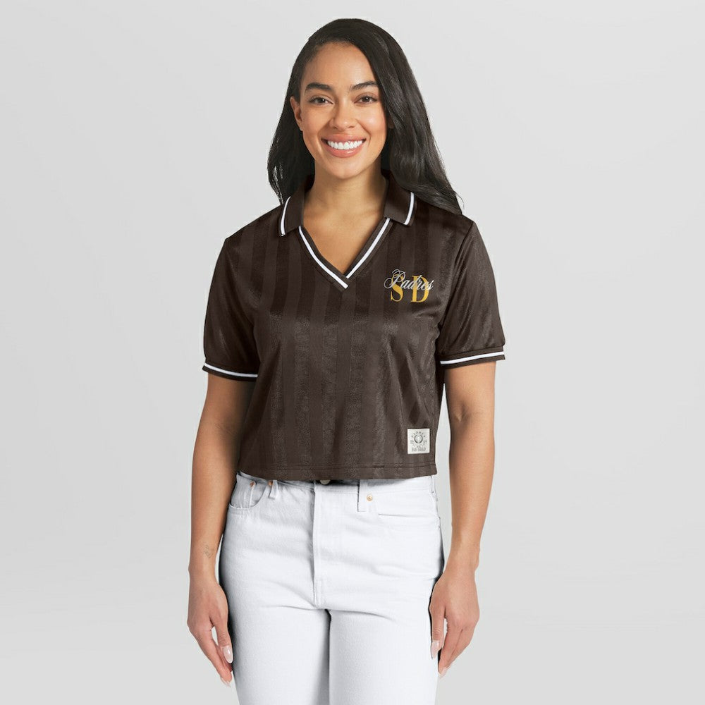 San Diego Padres WEAR by Erin Andrews Women's Cropped Polo Brown