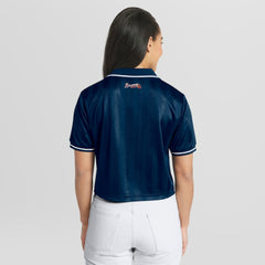 Atlanta Braves WEAR by Erin Andrews Women's Cropped Polo Navy