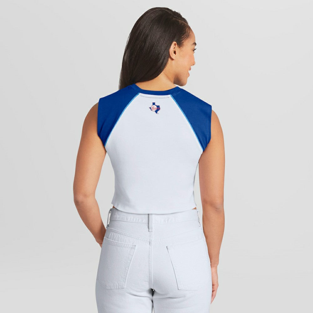 Texas Rangers WEAR by Erin Andrews Women's Cooperstown Cropped Raglan Tank Top White