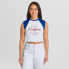 Los Angeles Dodgers WEAR by Erin Andrews Women's Cooperstown Cropped Raglan Tank Top White