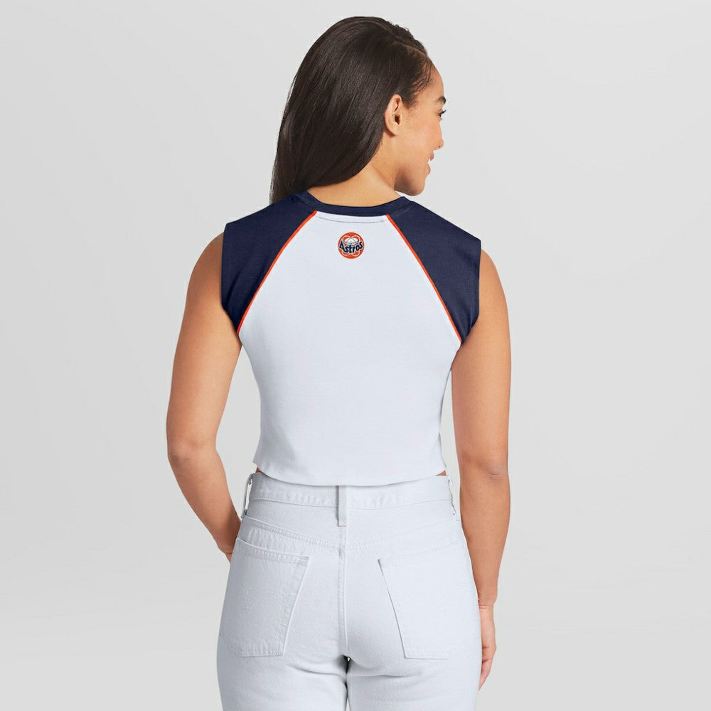 Houston Astros WEAR by Erin Andrews Women's Cooperstown Cropped Raglan Tank Top White