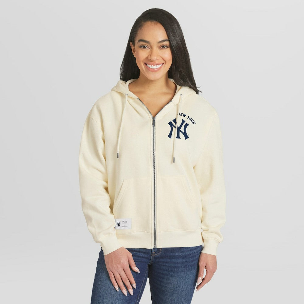 New York Yankees WEAR by Erin Andrews Women's Full-Zip Hoodie Cream